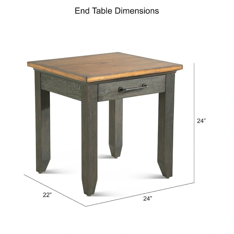 Two-Tone Rustic Ivory & Honey / Chocolate Brown 1-Drawer End Table
