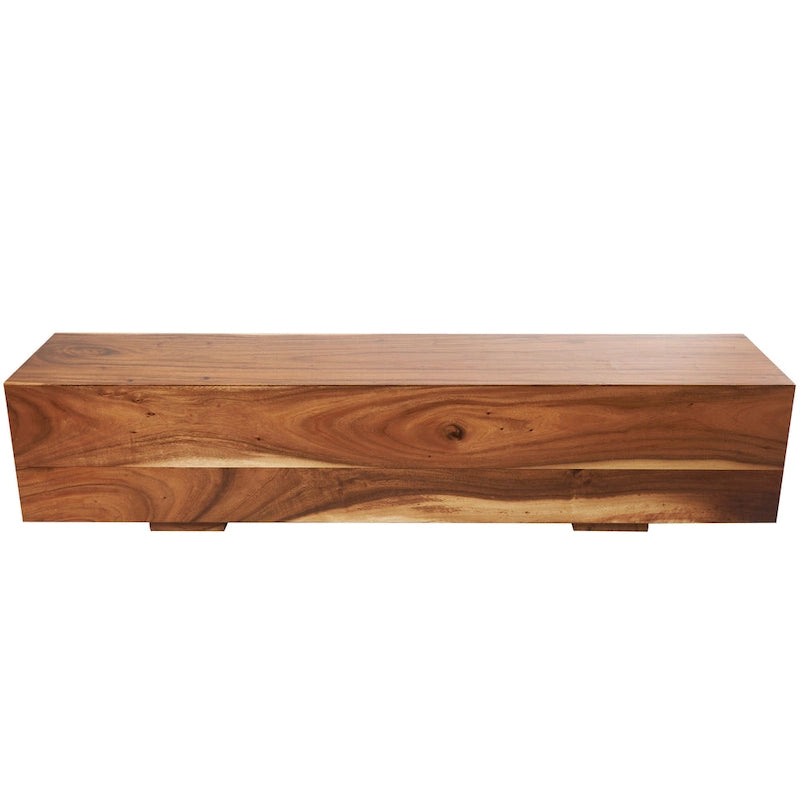 Wood Block Bench with Elevated Base - Brown - Roche River Decor - 16W x 71L x 15H