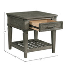 Brushed Pewter End Table with Drawer & Shelf, Industrial Style, 1-Piece