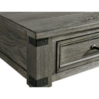 Brushed Pewter End Table with Drawer & Shelf, Industrial Style, 1-Piece