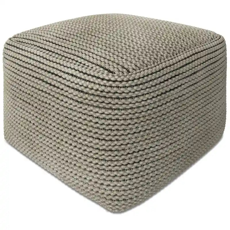 Cream Boho Square Pouf, Indoor/Outdoor, 1-Person