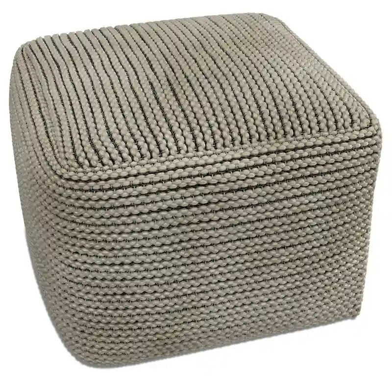 Cream Boho Square Pouf, Indoor/Outdoor, 1-Person