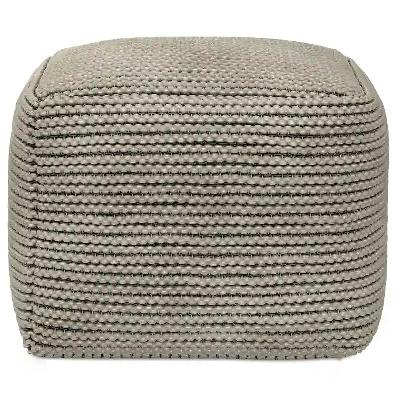 Cream Boho Square Pouf, Indoor/Outdoor, 1-Person