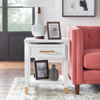 White Mid-Century End Table with Drawer & Shelf, 1-Person Assembly