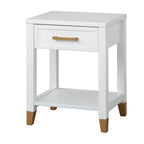 White Mid-Century End Table with Drawer & Shelf, 1-Person Assembly