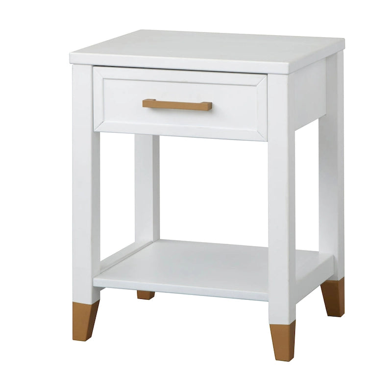 White Mid-Century End Table with Drawer & Shelf, 1-Person Assembly