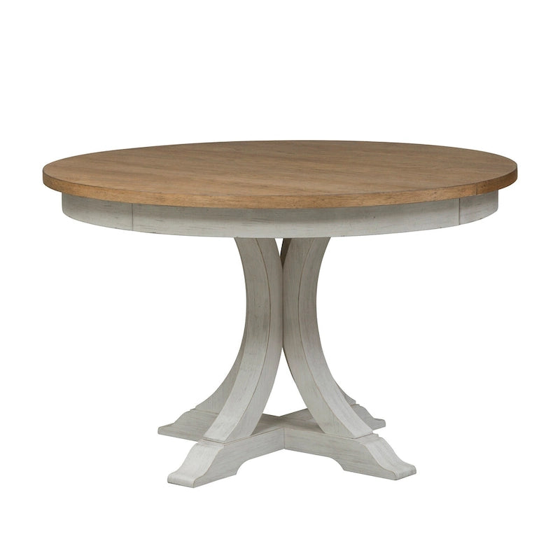 Farmhouse Reimagined Antique White 5 Piece Pedestal Table Set