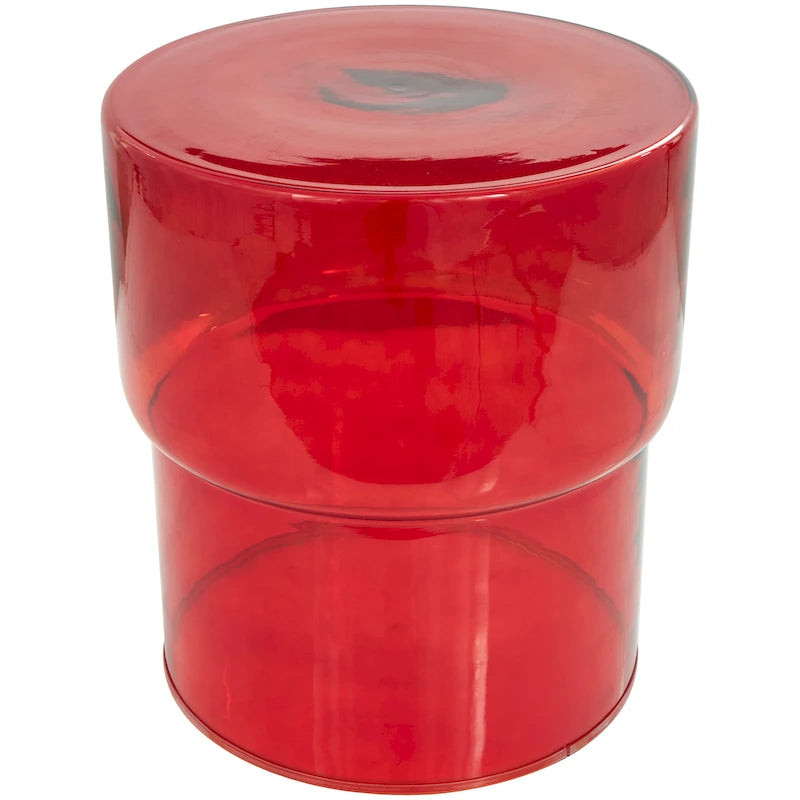 Glass Round Accent Side Table, Red / Clear, Single