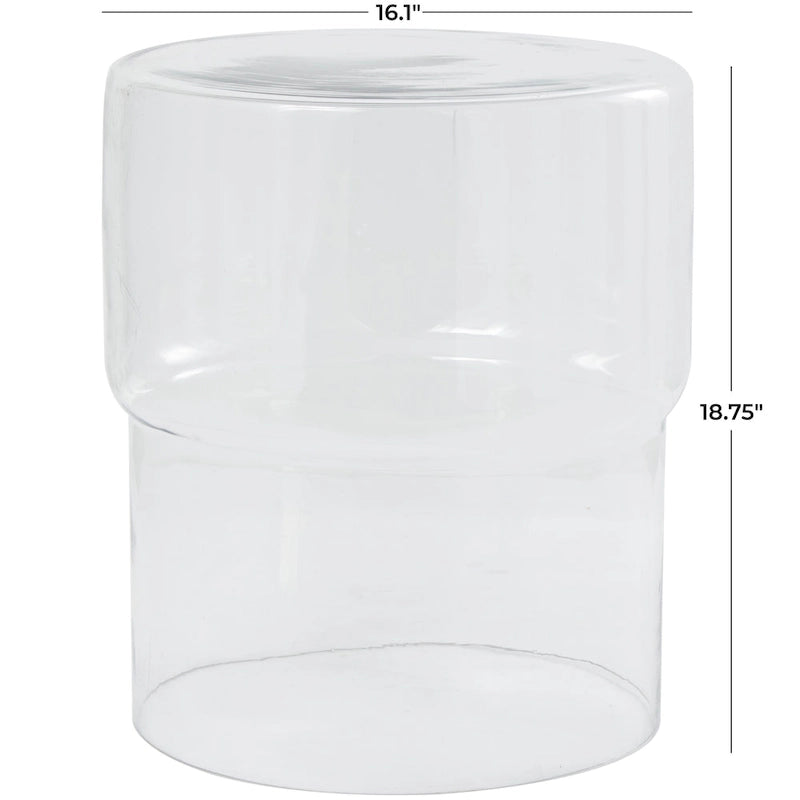 Glass Round Accent Side Table, Red / Clear, Single