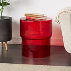 Glass Round Accent Side Table, Red / Clear, Single
