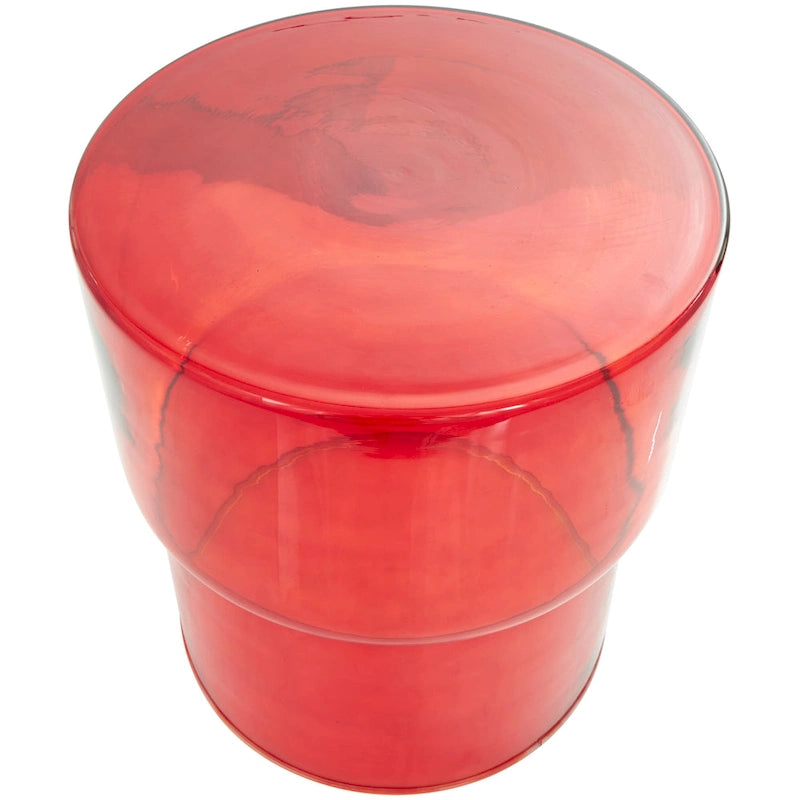 Glass Round Accent Side Table, Red / Clear, Single