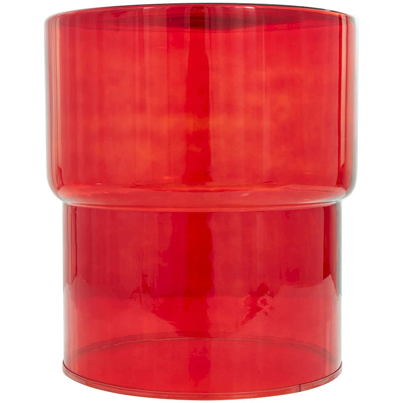 Glass Round Accent Side Table, Red / Clear, Single