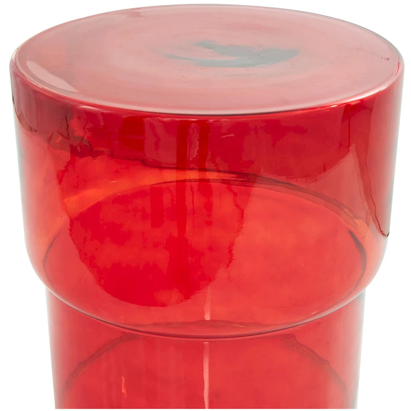 Glass Round Accent Side Table, Red / Clear, Single