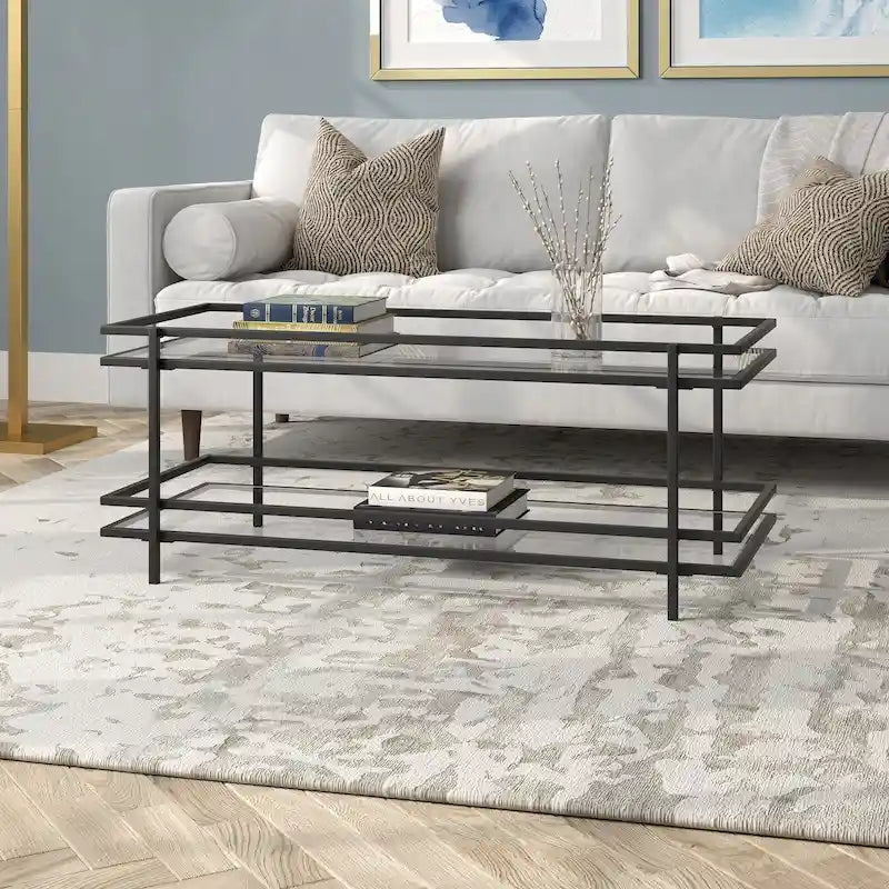Brass/Blackened Bronze 4-Tier Arched Steel & Glass Display Shelf