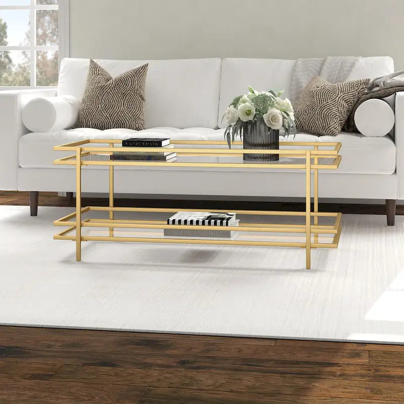 Brass/Blackened Bronze 4-Tier Arched Steel & Glass Display Shelf