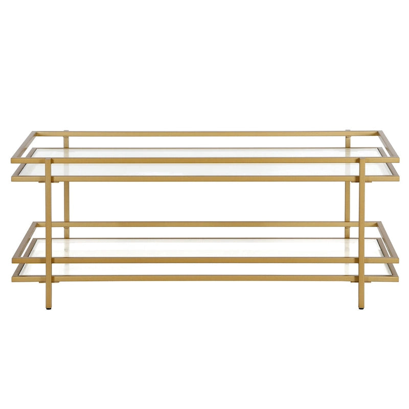 Brass/Blackened Bronze 4-Tier Arched Steel & Glass Display Shelf