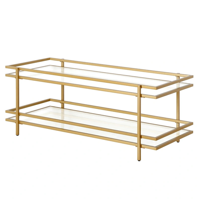 Brass/Blackened Bronze 4-Tier Arched Steel & Glass Display Shelf