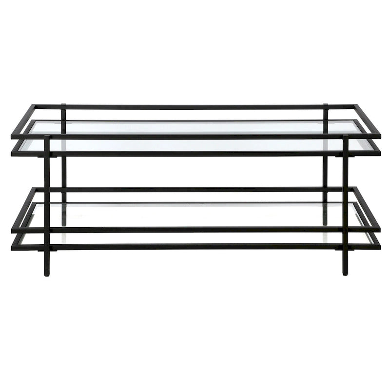 Brass/Blackened Bronze 4-Tier Arched Steel & Glass Display Shelf