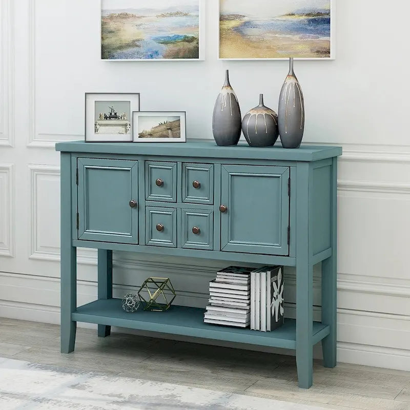 Retro Wood Buffet Sideboard with Drawers & Cabinets, Multi-Color, 1-Piece