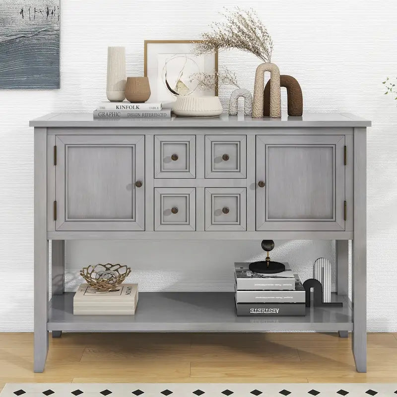 Retro Wood Buffet Sideboard with Drawers & Cabinets, Multi-Color, 1-Piece