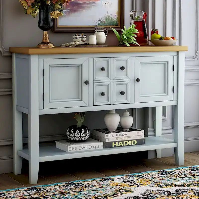 Retro Wood Buffet Sideboard with Drawers & Cabinets, Multi-Color, 1-Piece