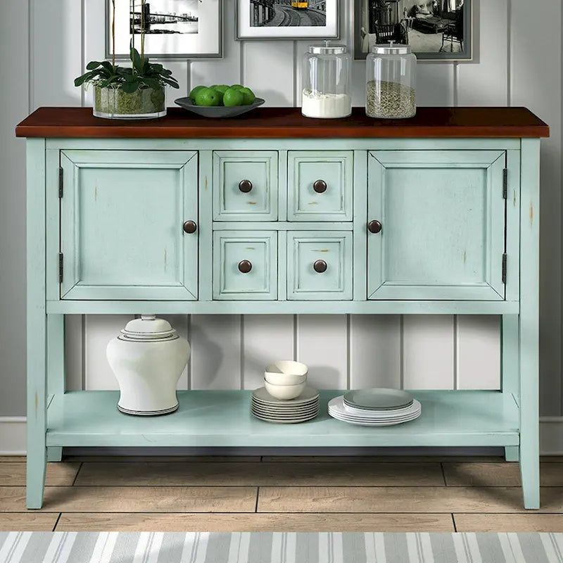 Retro Wood Buffet Sideboard with Drawers & Cabinets, Multi-Color, 1-Piece