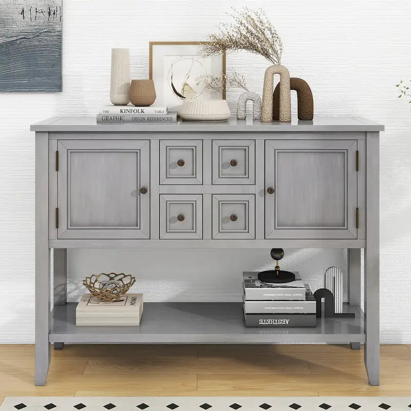 Retro Wood Buffet Sideboard with Drawers & Cabinets, Multi-Color, 1-Piece