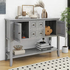 Retro Wood Buffet Sideboard with Drawers & Cabinets, Multi-Color, 1-Piece