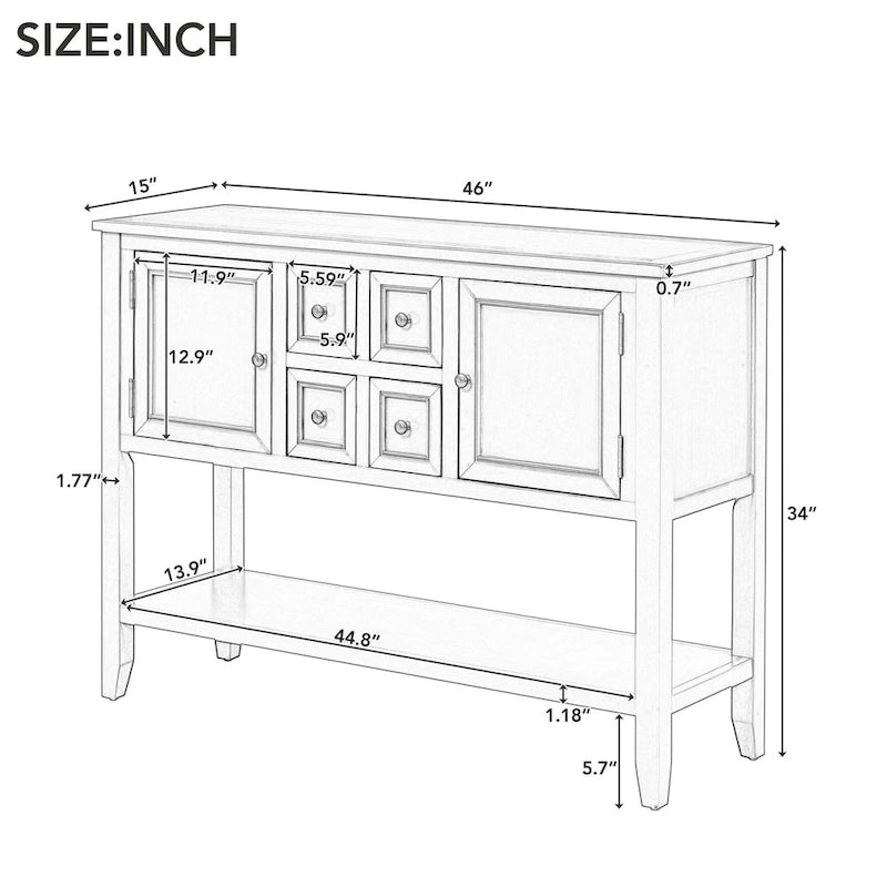 Retro Wood Buffet Sideboard with Drawers & Cabinets, Multi-Color, 1-Piece