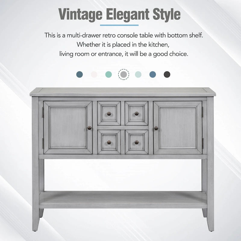 Retro Wood Buffet Sideboard with Drawers & Cabinets, Multi-Color, 1-Piece