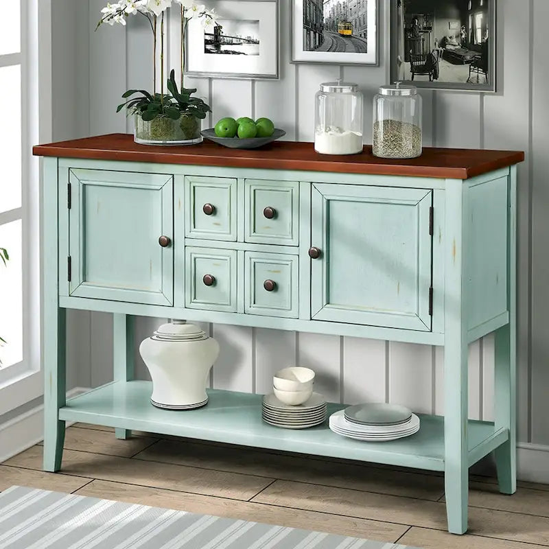 Retro Wood Buffet Sideboard with Drawers & Cabinets, Multi-Color, 1-Piece