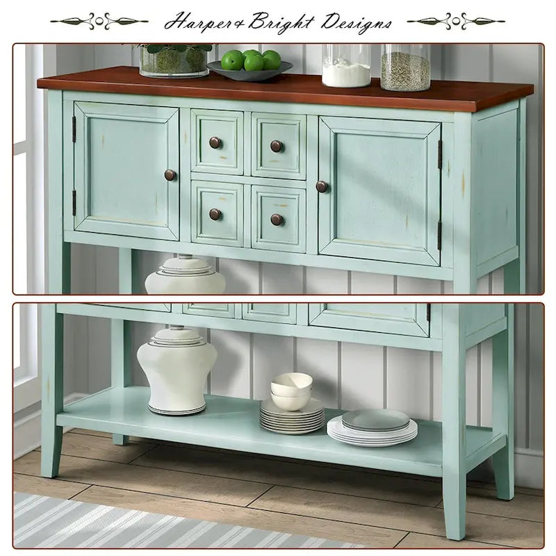 Retro Wood Buffet Sideboard with Drawers & Cabinets, Multi-Color, 1-Piece