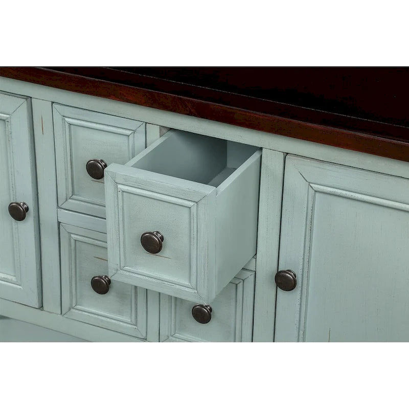 Retro Wood Buffet Sideboard with Drawers & Cabinets, Multi-Color, 1-Piece