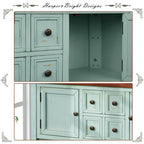 Retro Wood Buffet Sideboard with Drawers & Cabinets, Multi-Color, 1-Piece