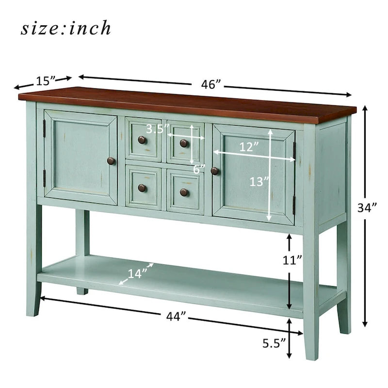 Retro Wood Buffet Sideboard with Drawers & Cabinets, Multi-Color, 1-Piece
