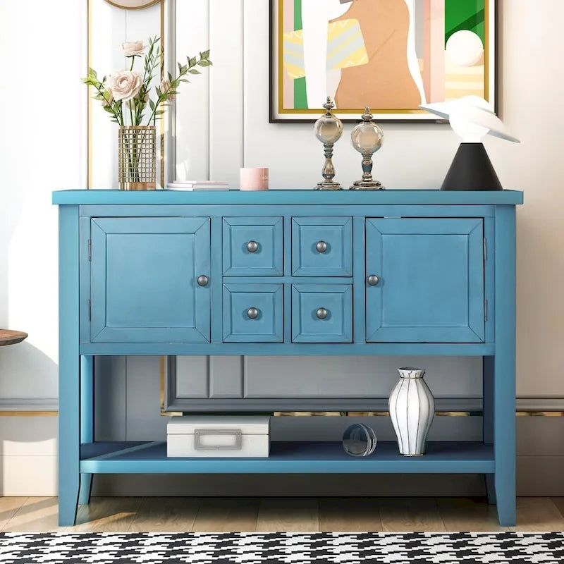 Retro Wood Buffet Sideboard with Drawers & Cabinets, Multi-Color, 1-Piece