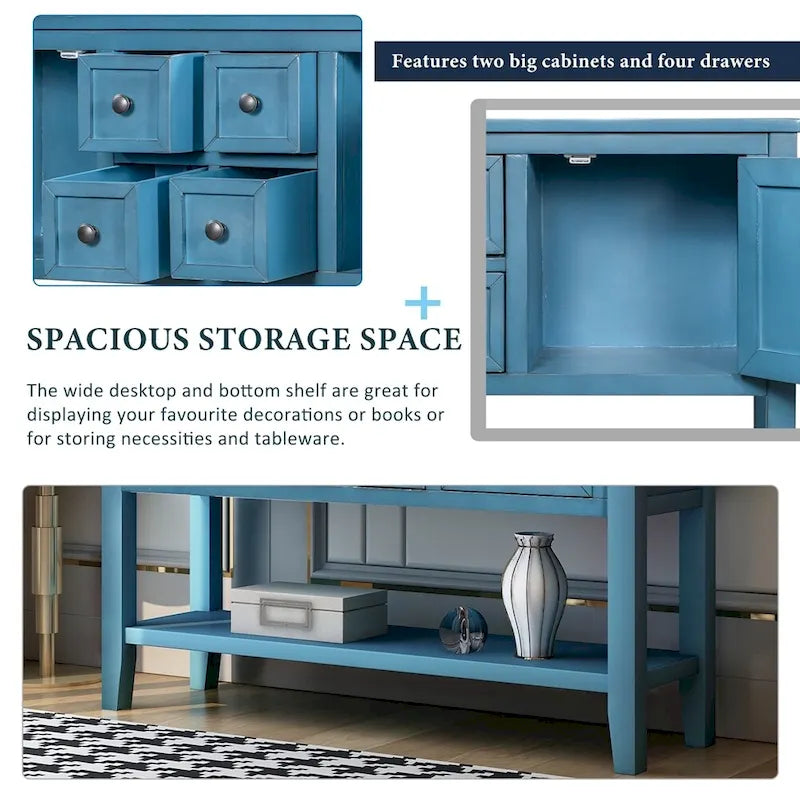 Retro Wood Buffet Sideboard with Drawers & Cabinets, Multi-Color, 1-Piece
