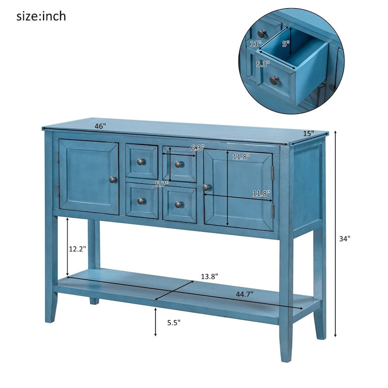 Retro Wood Buffet Sideboard with Drawers & Cabinets, Multi-Color, 1-Piece