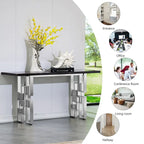 Modern Console Table 55 inch Sofa Table with High Gloss Top and Mirrored Metal Base for Entryway Living Room