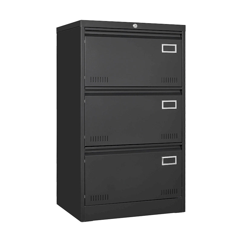 White/Black Metal Lateral 3-Drawer Locking File Cabinet, 1-Person