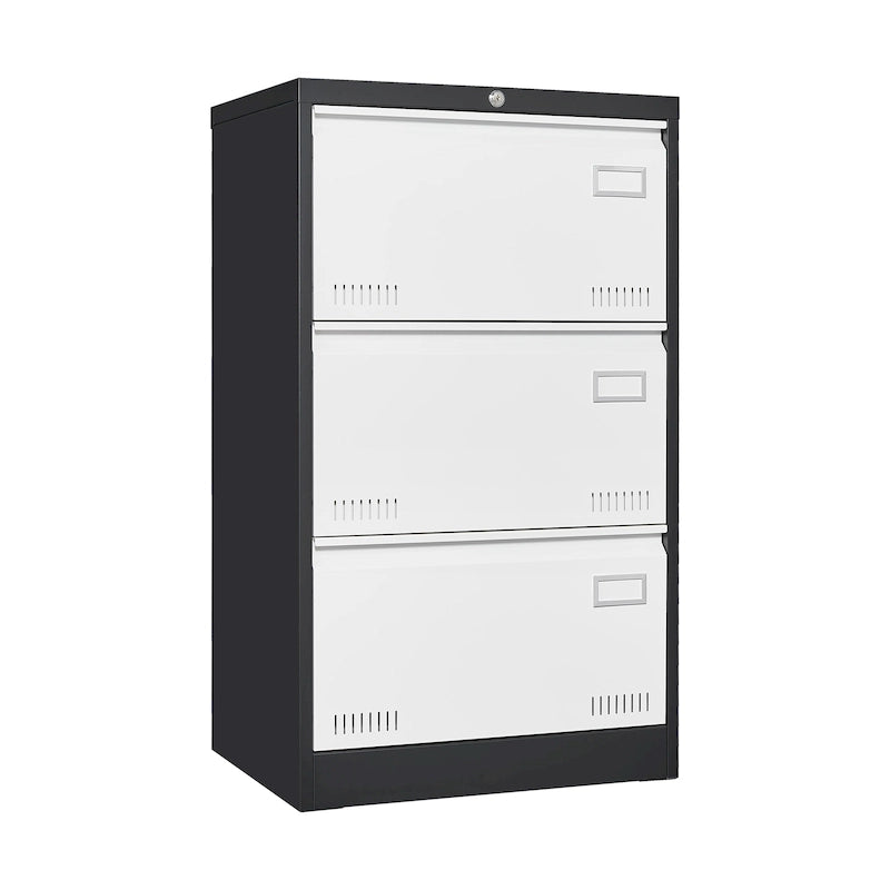White/Black Metal Lateral 3-Drawer Locking File Cabinet, 1-Person