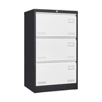White/Black Metal Lateral 3-Drawer Locking File Cabinet, 1-Person