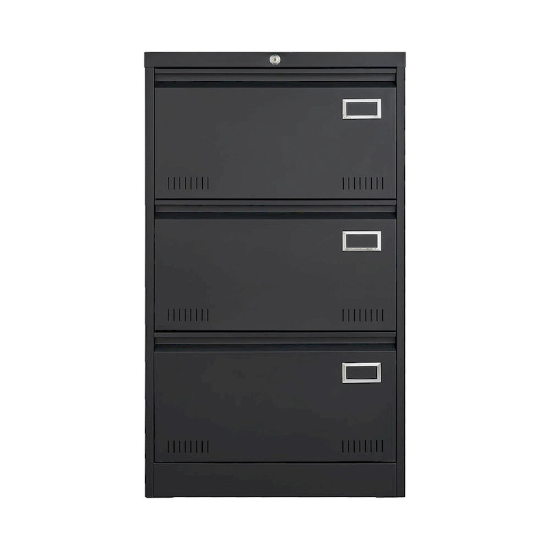 White/Black Metal Lateral 3-Drawer Locking File Cabinet, 1-Person