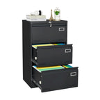 White/Black Metal Lateral 3-Drawer Locking File Cabinet, 1-Person