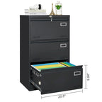 White/Black Metal Lateral 3-Drawer Locking File Cabinet, 1-Person