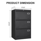 White/Black Metal Lateral 3-Drawer Locking File Cabinet, 1-Person