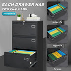 White/Black Metal Lateral 3-Drawer Locking File Cabinet, 1-Person
