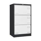 White/Black Metal Lateral 3-Drawer Locking File Cabinet, 1-Person
