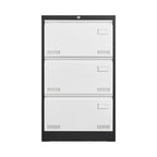 White/Black Metal Lateral 3-Drawer Locking File Cabinet, 1-Person