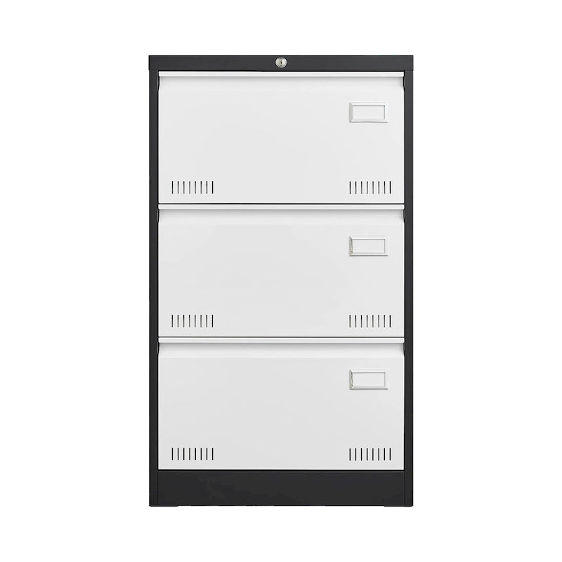 White/Black Metal Lateral 3-Drawer Locking File Cabinet, 1-Person